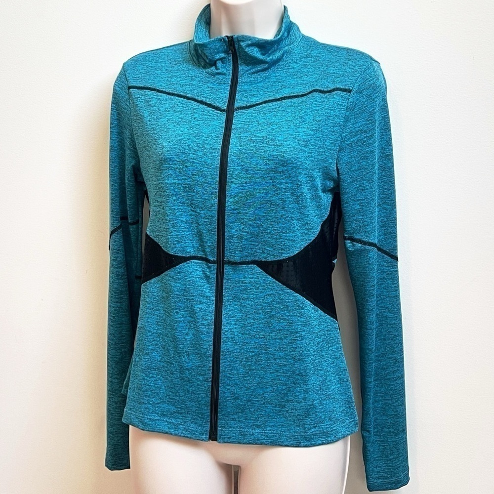 NEW SHEIN Full Zip Lightweight Athletic Jacket Teal Blue Black Medium Stretchy - Picture 3 of 6